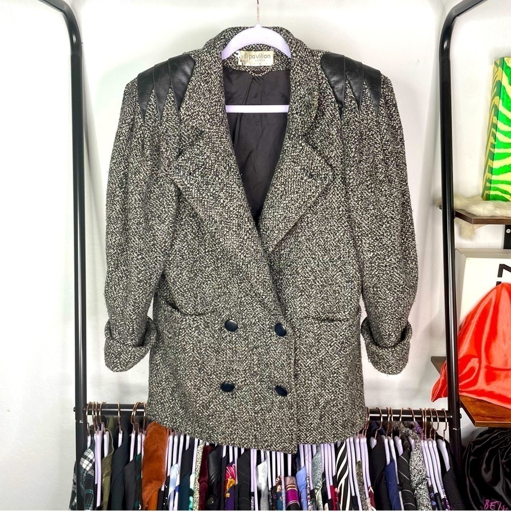 Vintage 80’s Pavilion Petite Black & Gray Wool Tweed Coat